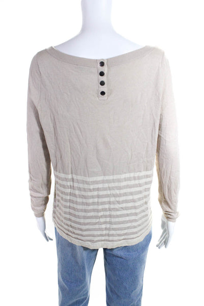 Joie Womens Beige Knit Striped Crew Neck Long Sleeve Pullover Sweater Top Size S