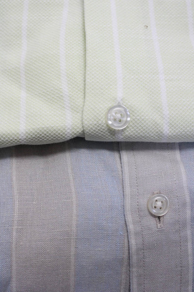Proper Cloth Mens Blue Beige Linen Striped Button Down Shirt Size 42 Lot 2