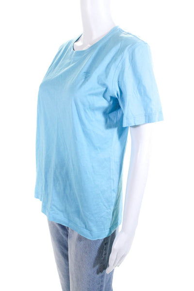 Escada Margaretha Ley Womens Cotton Embroidered E Short Sleeve Top Blue Size 36