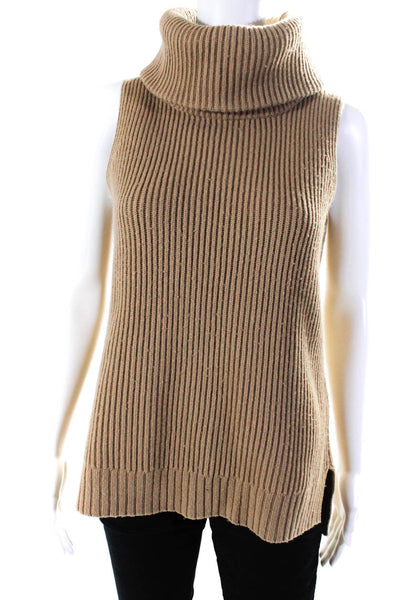 Michael Kors Womens Wool Blend Ribbed Knit Turtleneck Sweater Vest Beige Size XS