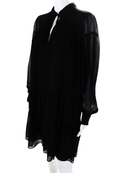 Michael Michael Kors Womens Long Sleeve Collared Mini Shift Dress Black Size M