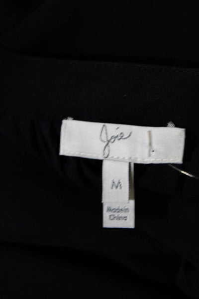 Joie Womens Silk Chiffon Half Sleeve Pleated Bodice V-Neck Blouse Black Size M