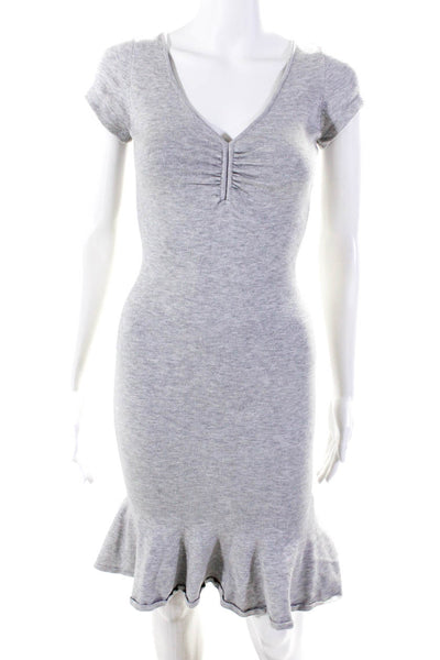 Milly Womens Cap Sleeve V Neck Knit Fit & Flare Sheath Dress Gray Size Petite