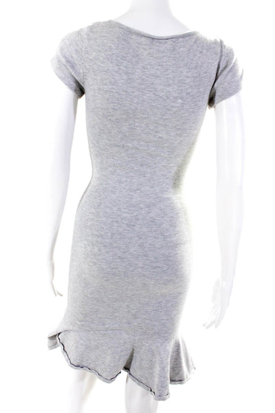 Milly Womens Cap Sleeve V Neck Knit Fit & Flare Sheath Dress Gray Size Petite