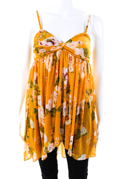 Free People Womens Floral Print Sweetheart Neckline Tank Top Yellow Size XS