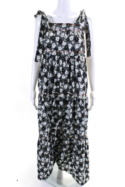 Warm Womens Cotton Floral Print Tied Strapped Pullover Maxi Dress Black Size 0