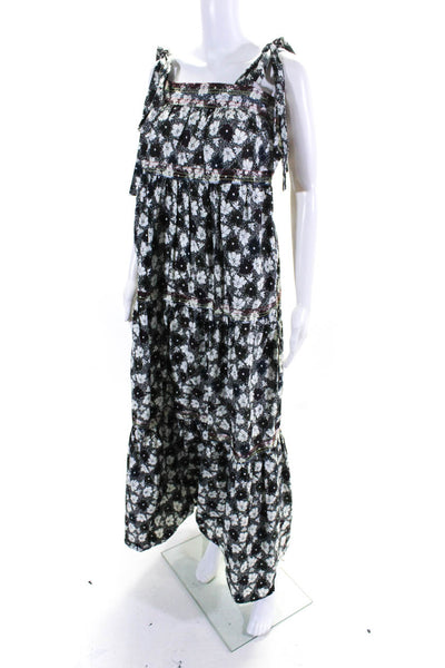 Warm Womens Cotton Floral Print Tied Strapped Pullover Maxi Dress Black Size 0