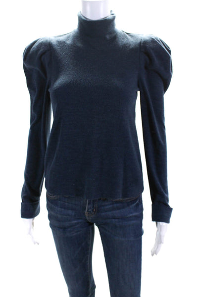 Petersyn Womens Cotton Turtleneck Puff Long Sleeve Pullover Sweater Blue Size XS