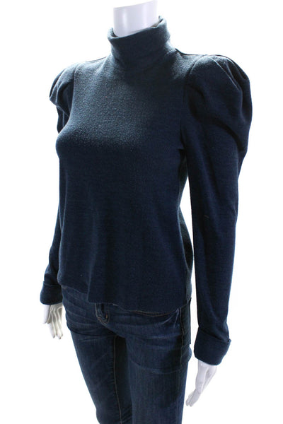 Petersyn Womens Cotton Turtleneck Puff Long Sleeve Pullover Sweater Blue Size XS
