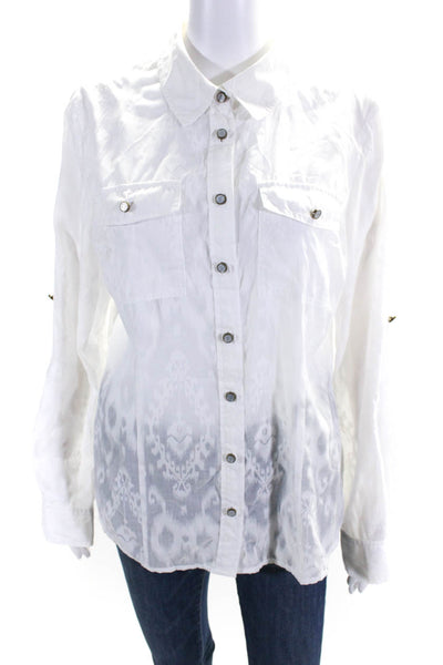 Michael Michael Kors Womens Sheer Burnout Button Up Top Blouse White Size 14