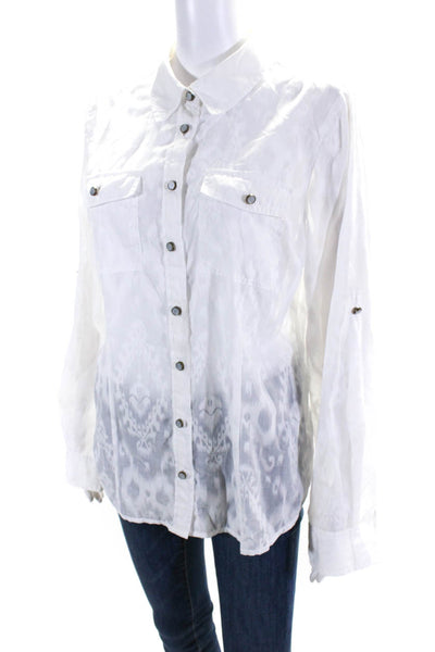 Michael Michael Kors Womens Sheer Burnout Button Up Top Blouse White Size 14