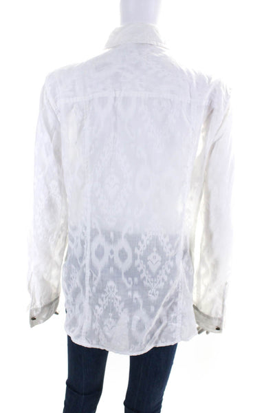 Michael Michael Kors Womens Sheer Burnout Button Up Top Blouse White Size 14