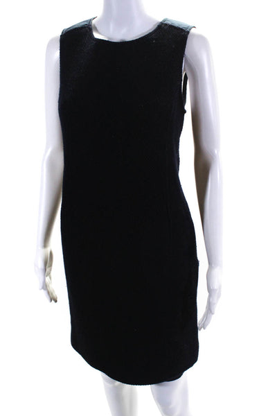 Armani Collezioni Womens Satin Trim Textured Knit Sleeveless Shift Dress Navy 8