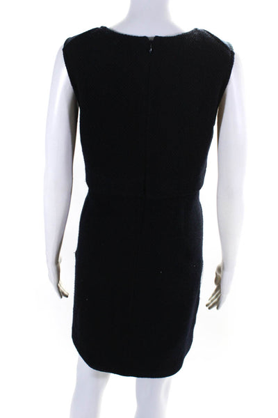 Armani Collezioni Womens Satin Trim Textured Knit Sleeveless Shift Dress Navy 8