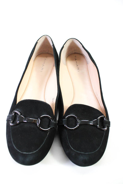 Tahari Womens Gracie Metal Link Round Toe Loafers Flats Black Leather Size 7.5