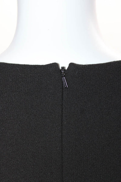 Lela Rose Womens Wool Faux Pearl Pleated Round Neck Blouse Top Black Size 14