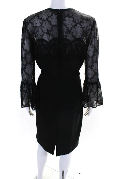 Carmen Marc Valvo Womens Sheer Lace Long Sleeve Zip Up Dress Black Size 14