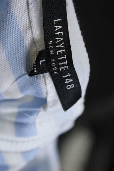 Lafayette 148 New York Womens Cotton Striped Long Sleeve Blouse Top Blue Size L