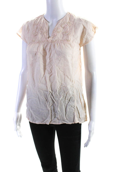 Calypso Saint Barth Womens Cream Cotton V-Neck Cap Sleeve Blouse Top Size XS