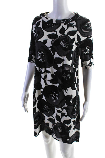 J Crew Women's Cotton Short Sleeve Floral Print Shift Dress White/Black Size S