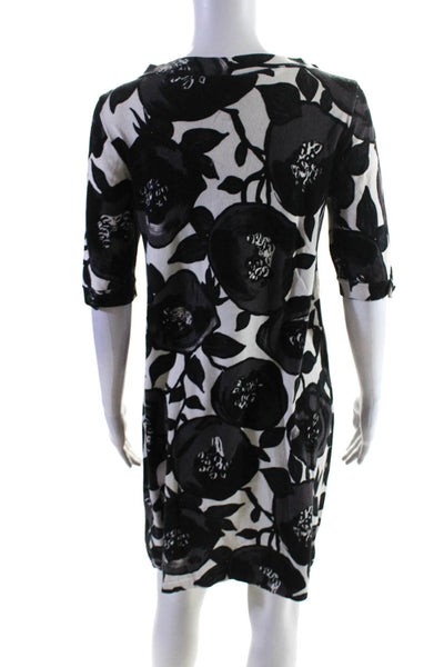 J Crew Women's Cotton Short Sleeve Floral Print Shift Dress White/Black Size S