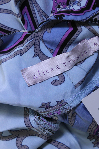 Alice & Trixie Womens Satin Paisley V-Neck Sleeveless A-Line Dress Blue Size M