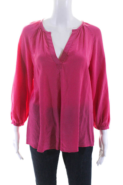 Joie Womens Silk Crepe Geometric Printed 3/4 Sleeve Blouse Top Pink Size S