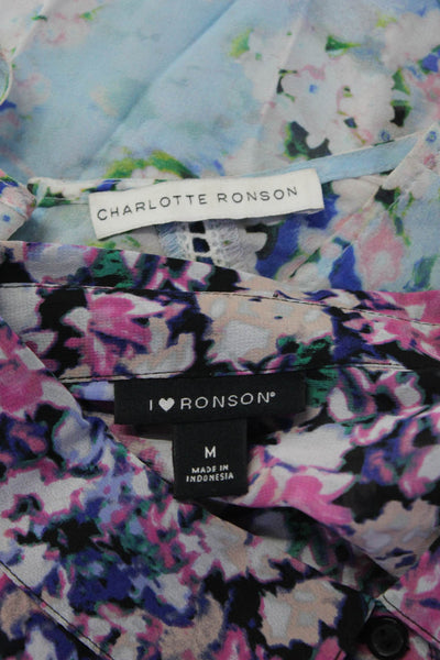 Charlotte Ronson Womens Floral Print Dress Top Blue Size Small Medium Lot 2