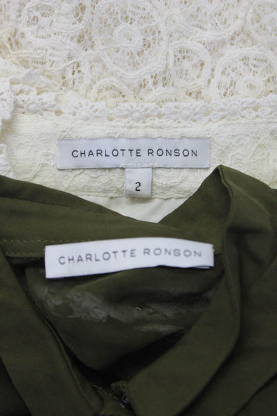 Charlotte Ronson Womens Dress Button Down Blouse White Green Size 2 Lot 2