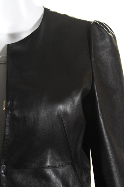 Marni Womens Leather Hook & Eye Closure Pocket Long Sleeved Jacket Black Size 40