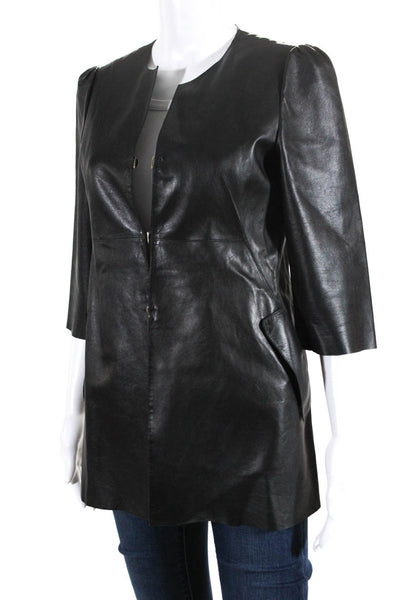 Marni Womens Leather Hook & Eye Closure Pocket Long Sleeved Jacket Black Size 40