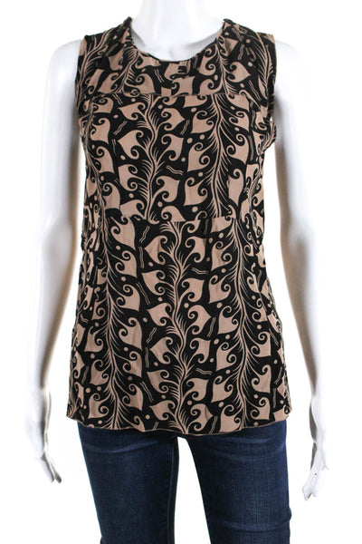 Marni Womens Abstract Zippered Tied Sleeveless Tank Blouse Brown Black Size 38