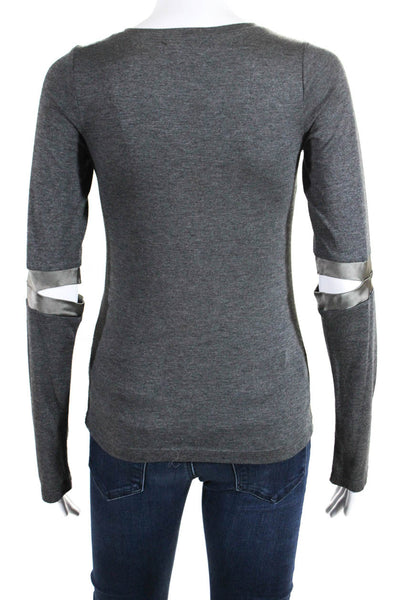 YaYa Women's Long Sleeve Cut Out Crewneck T-Shirt Gray Size S