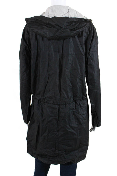 Theory Women's Hooded Mid Length Linen Zip Jacket Black Size P