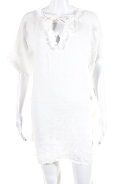 Marie Oliver Women's V Neck Fringe Trim Shift Dress White Size XS