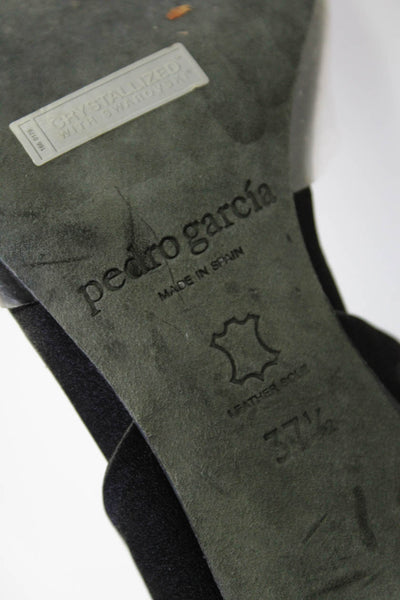 Pedro Garcia Women's Satin Open Toe Embellished High Heel Pumps Black Size 37.5