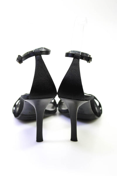 Giorgio Armani Women's Satin High Heel Strappy Sandals Black Size 37.5
