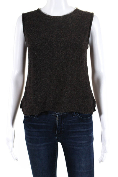 Eileen Fisher Womens Crew Neck Sleeveless Sweater Vest Brown Size Small