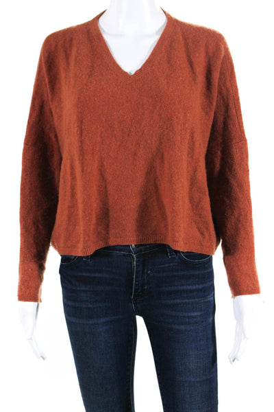Fissore Womens V Neck Oversize Cropped Sweater Tan Cashmere Size Medium