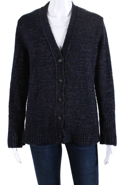 Massimo Alba Womens V Neck Button Up Cardigan Sweater Navy Blue Wool Size XL