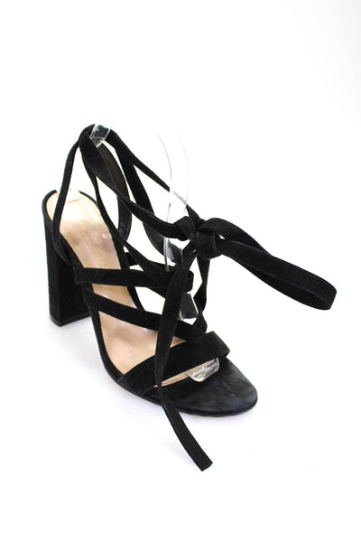 Gianvito Rossi  Suede Strappy Lace-Up Open Toe Block Heels Black Size EUR38
