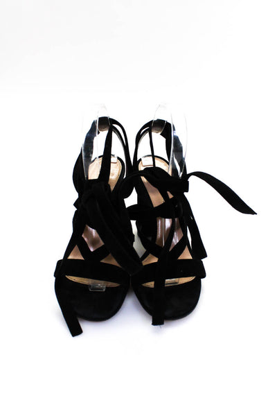 Gianvito Rossi  Suede Strappy Lace-Up Open Toe Block Heels Black Size EUR38
