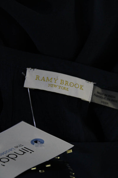 Ramy Brook Womens Studded Ruched V-Neck Sleeveless Midi Dress Navy Size XS