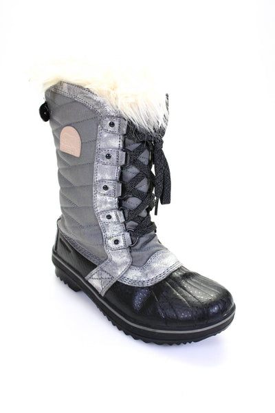 Sorel Womens Metallic Waterproof Round Toe Lace Up Mid-Calf Boots Silver Size 6