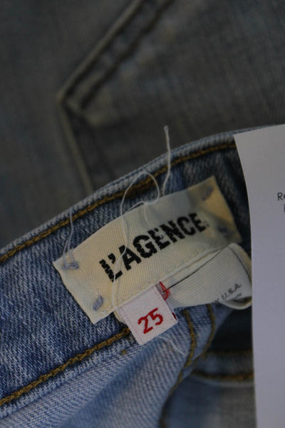 L'Agence Women's Midrise Distress Five Pockets Light Wash Denim Pant Size 25