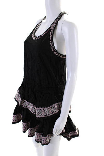 Love Shack Fancy Women's Scoop Neck Sleeves Ruffle Mini Dress Black Size XS
