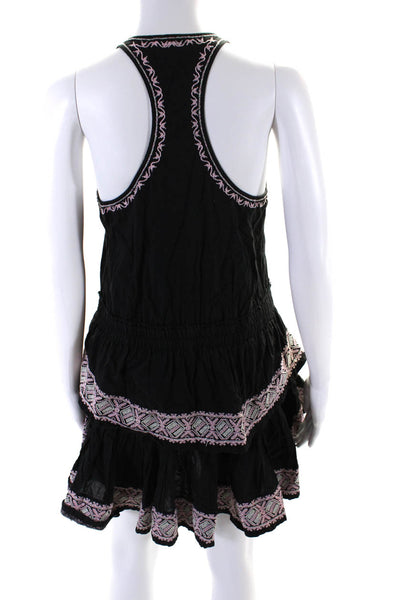 Love Shack Fancy Women's Scoop Neck Sleeves Ruffle Mini Dress Black Size XS
