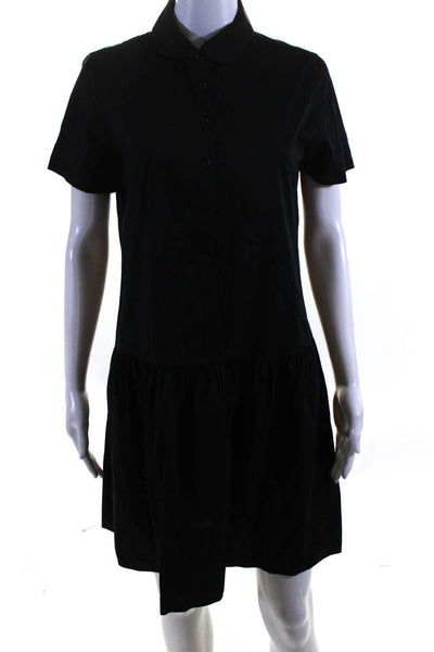 DKNY Women's Short Sleeve Button Front A Line Mini Dress Black Size 6