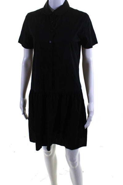 DKNY Women's Short Sleeve Button Front A Line Mini Dress Black Size 6