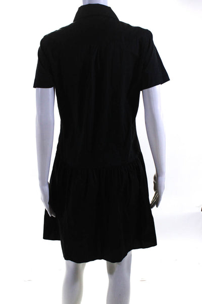 DKNY Women's Short Sleeve Button Front A Line Mini Dress Black Size 6